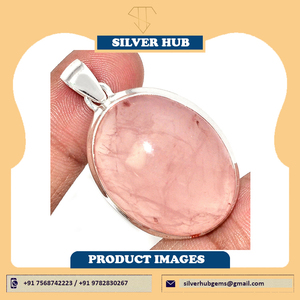 Nueva llegada elegante colgante de cuarzo rosa para mujer cuarzo rosa Natural 925 plata esterlina sólida colgante de piedras preciosas joyería - Product Image 4