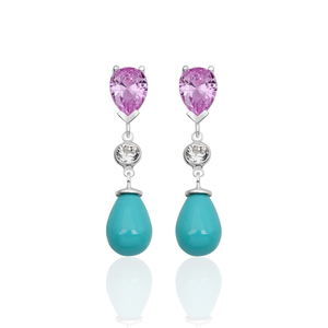 Nouvelle Arrivée Azuris ALPALI2046 Boucles d'oreilles pendantes en argent sterling 925 avec pierres de zircon couleur améthyste, turquoise et perle de coquillage, Turquie - Product Image 2