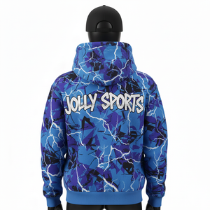 Sweat à capuche zippé pour femme en tissu polaire, imprimé bleu violet éclair, impression par sublimation avec logo personnalisé, vêtements élégants, sweat à capuche zippé basique - Product Image 2