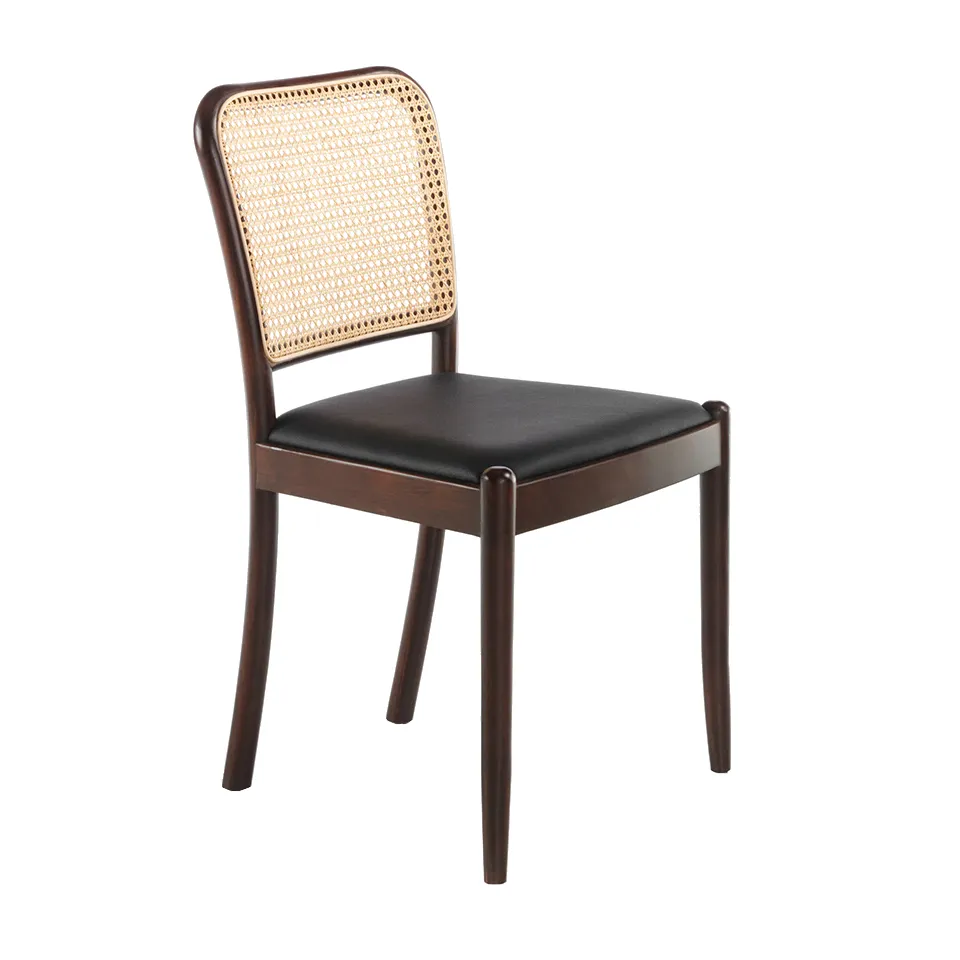 Роскошный высококачественный Современный дизайнерский стул с обивкой из искусственной кожи и спинкой из ротанга, дужки из орехового дерева
