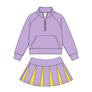Pre-ordenar Conjuntos de Boutique para Bebés Niñas: Top de Manga Larga con Cremallera y Bolsillos, Faldas Deportivas Plisadas de Yoga, Colores Sólidos Vibrantes para Otoño - Product Image 2