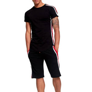 Ensemble d'été deux pièces avec logo personnalisé pour hommes, t-shirt à col rond écologique et short uni, short à manches courtes, style décontracté - Product Image 1