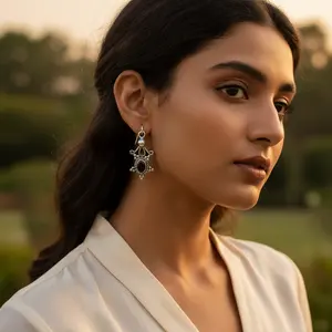 ต่างหูเงินแท้ 925 ประดับพลอยโกเมน สำหรับผู้หญิง เครื่องประดับแฟชั่น - Product Image 3