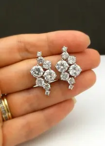 Pendientes de Plata de Ley 925 con Moissanita Redonda de 2 Quilates, Estilo Vintage, Joyería para Mujer - Product Image 3