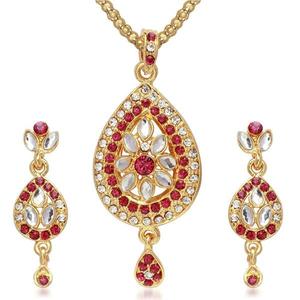 Kriaa 18K <b>Gold</b> and Rhodium Plated Pink Austrian Stone Pendant <b>Set</b> Fine <b>Jewelry</b> Earring <b>Sets</b> for Gifts - Product Image 1