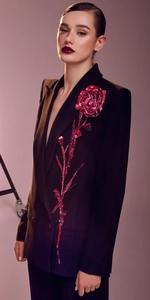 Vente flash Manteau de luxe en laine et cachemire mélangés avec des appliques de perles et des poignets en fourrure pour femmes - Product Image 3