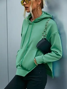 Sudaderas con Capucha Personalizadas Estilo Urbano, 100% Algodón Felpa, Ropa Deportiva para Mujer, Venta al por Mayor, Hombros Caídos, Dobladillo Asimétrico, Bolsillo - Product Image 3