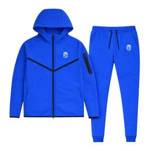 Mens Tech <b>Fleece</b> Windrunner Full-Zip Hooded Jacket and Joggers Tracksuit Sweatsuit <b>Royal</b> <b>Blue</b> Athletic Training Activewear Set - Product Image 1