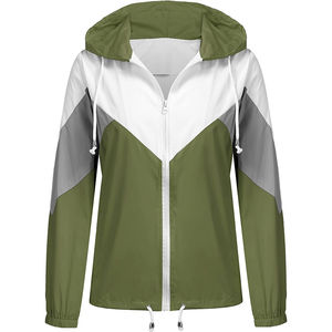 Chaqueta de lluvia ligera e impermeable para mujer, cortavientos transpirable con estampado informal y capucha para senderismo, cierre de cremallera - Product Image 6
