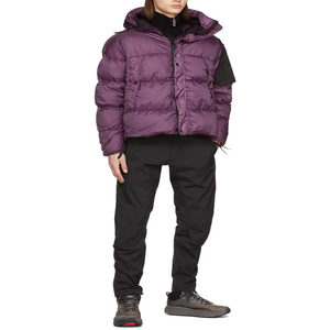 Veste d'hiver épaisse en duvet violet de haute qualité personnalisée avec fermeture éclair et boutons, veste courte pour homme à capuche 2026 - Product Image 4