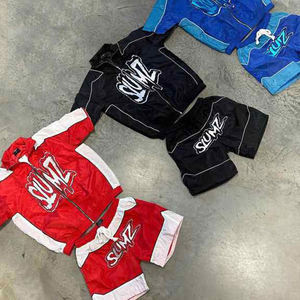 Pantalones cortos de carga con cremallera de dos piezas con impresión personalizada y chaqueta de manga corta conjuntos de pantalones cortos cortavientos de nailon y poliéster conjunto de chándal para hombre - Product Image 1