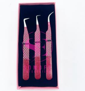 Pinzas de pestañas personalizadas de etiqueta privada con punta de fibra, pinzas de volumen curvas finas y delgadas de sujeción fuerte, pinzas de extensión de pestañas de 90 grados - Product Image 5