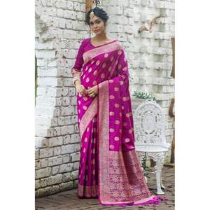 Ropa étnica Elegante Look Diseñador Boda Desgaste Exclusivo Banarasi Seda Saree Blusa Con Zari Tejiendo Trabajo A La tarifa más baja - Product Image 1