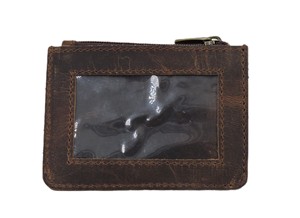Porte-cartes mince minimaliste en cuir marron élégant avec fermeture à glissière à l'intérieur du porte-clés pour la sécurité des clés - Product Image 4