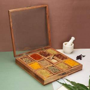 กล่องเครื่องเทศตั้งโต๊ะทำจากไม้ธรรมชาติพิมพ์ลายพรีเมี่ยมอเนกประสงค์พร้อมช่องแยกสำหรับเครื่องเทศและผลไม้แห้ง - Product Image 6
