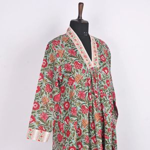 Robe longue en coton imprimé à la main, style bohème, longueur genou, design personnalisé, vêtements décontractés, taille XS, durable, lavable - Product Image 5