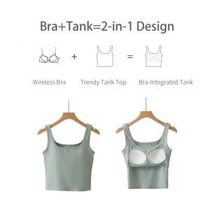 Women's Retro Short-Knit Tank <b>Top</b> Square Neck with <b>Built</b>-<b>In</b> <b>Bra</b> Padded Modal Summer Sun-protective Beauty <b>Vest</b> - Product Image 6