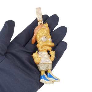Colgante y Amuleto Personalizado de BART SIMPSON con Logotipo en Oro de 14K y Moissanita - Product Image 2