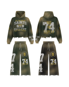 Sweats à capuche en molleton de coton 100% grande taille pour hommes, pantalons de survêtement évasés avec broderie personnalisée en détresse, survêtements lourds - Product Image 4