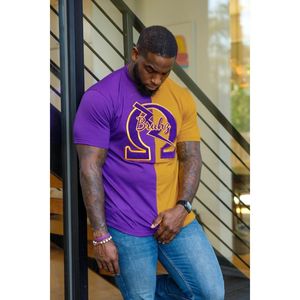 Mezza oro viola Omega Bruhz stile greco ciniglia ricamo Tee Custom confraternity abbigliamento all'ingrosso camicia di cotone da uomo - Product Image 1