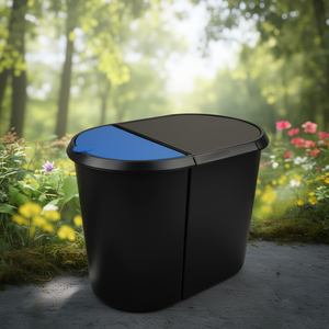 Poubelle Helit Double 27x34.8x44cm 29L en plastique noir avec couvercle bleu 2 compartiments de tri - Product Image 3