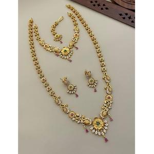 Juego de piedras AD de moissanita chapadas en oro tradicional con juego de collar de calidad superior Juego de calidad increíble para boda - Product Image 1