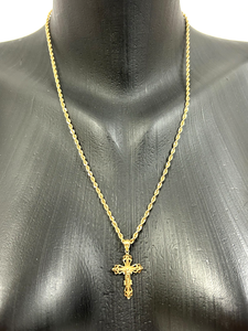 Hermoso Colgante de Cruz con Filigrana Cristiana Hecho de Oro Amarillo Sólido de 10K con Diamantes Cultivados en Laboratorio, Joyería Clásica para Mujer - Product Image 3