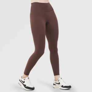 Leggings ultra-slim taille haute (marron) en nylon/spandex, design personnalisé, respirants, pour fitness, yoga et entraînement, longueur cheville, ODM personnalisé - Product Image 3