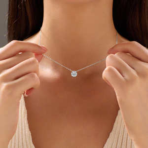 Solitaire Geometric Trendy Octagonal Shape square Bezel <b>Necklace</b> 0.75 Carat Wrapped Round <b>Moissanite</b> Single Diamond Pendants - Product Image 6