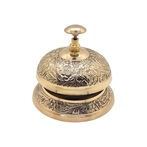 Cloche de bureau en laiton vintage floral en relief cloche d'appel en laiton massif pour bureau hôtel et comptoir décor cloche de réception antique - Product Image 2