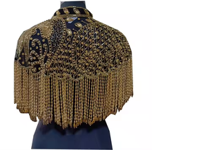 Cape de burlesque à paillettes et perles, avec franges tombantes, s'attachant au cou, magnifique vêtement festif, capes de festival en polyester pour adulte - Product Image 6
