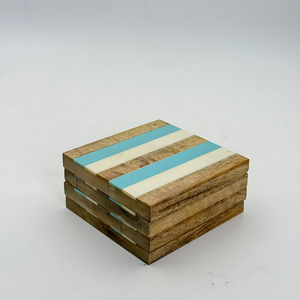 Ensemble de 4 sous-verres en bois avec des copeaux de résine colorés et une finition naturelle pour le thé et le café, logo personnalisé acceptable - Product Image 6