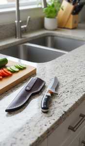 Couteau de cuisine à lame fixe fait à la main avec étui en cuir personnalisé |   Ensemble léger ambidextre en quatre pièces pour un usage quotidien - Product Image 2