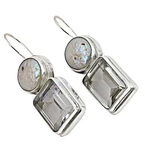 Elegant Women's 925 Silver Pearl & Quartz Drop Earrings <b>Fashion</b> <b>Jewelry</b> - Product Image 2