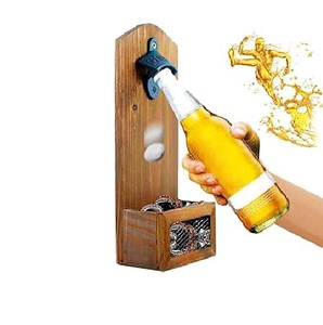Ouvre-bouteille mural fait main de qualité industrielle avec attrape-bouteille essentiel Ouvre-bouteille de bière en bois fabriqué en Inde - Product Image 1