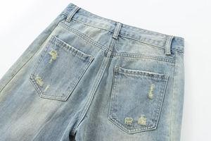 กางเกงเอี๊ยมผู้หญิงสไตล์เรโทรใหม่ เอวยางยืด ดีไซน์รูขาดๆ ลำลอง ใส่สบาย สำหรับฤดูร้อน ผลิตตามแบบ ODM ทรงขาตรง ผ้าโพลีเอสเตอร์/คอตตอน สไตล์ไฮสตรีท - Product Image 6