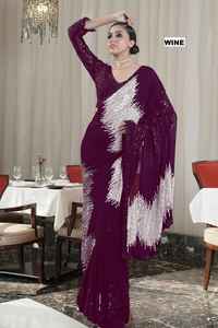 Femmes Georgette soie broderie séquence travail Saree avec chemisier dames fête et mariage porter exportation indien pakistanais vêtements - Product Image 5