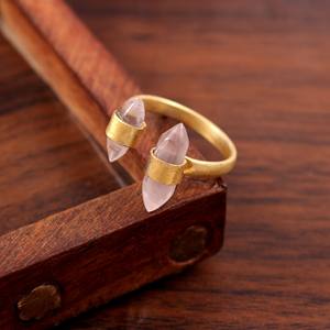 Adjustable Classic 925 Sterling Silver Natural Rose <b>Quartz</b> Gemstone Pencil Shape Women's Wedding & Party <b>Ring</b> - Product Image 5