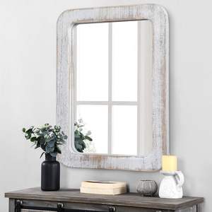Trusted Manufacturer Wooden <b>Mirror</b> Wall <b>Mirror</b> Wall Mounted White Hanging <b>Round</b> Wall <b>Mirror</b> Farmhouse Decorative for <b>Bathroom</b> - Product Image 4