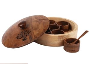 Boîte à épices arbre de vie en bois de hêtre et de sheesham Masala Dani pour 7 récipients à épices conteneur à épices avec cuillère boîte à masala en bois - Product Image 4
