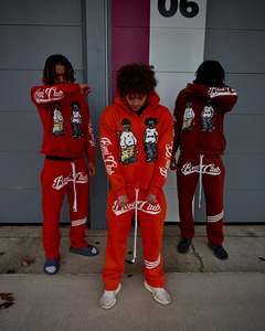 เสื้อฮู้ดคอตตอนแบบไม่มีสายโอเวอร์ไซส์สำหรับผู้ชายผ้าฟลีซหนาปักลายแบบวินเทจ - Product Image 6