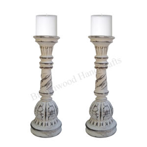 Lot de 3 bougeoirs en bois de manguier brûlé blanc pour mariage à domicile, église, utilisation décorative, prix de gros - Product Image 5