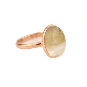 Anillo delicado de rutilo dorado Natural ovalado de 10x14mm para mujer, joyería fina chapada en oro rosa de alto pulido de plata sólida - Product Image 5