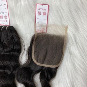 Vente en gros, tissage de cheveux humains vierges à cuticules alignées, Extension de cheveux brésiliens amples et ondulés avec fermeture - Product Image 4