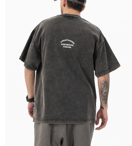 T-shirt graphique pour homme personnalisé, lavage à l'acide, impression sérigraphique de haute qualité, séchage rapide, respirant, col rond, manches courtes, coton - Product Image 6