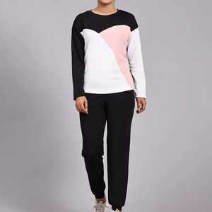 Black <b>Pink</b> White Color Block Long Sleeve <b>Tracksuit</b> Set 100% Polyester Winter Windproof Breathable Cozy - Product Image 1