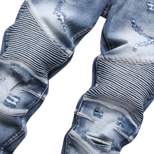 Jeans Vaqueros Azules Deslavados Casuales para Hombre, Paneles en las Rodillas con Textura Acanalada, Transpirables, Ecológicos, con Remaches, para Primavera/Otoño/Invierno - Product Image 3