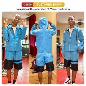 Traje cortavientos para hombre con estampado de sublimación de tela de la mejor calidad, diseño personalizado, chaqueta y pantalón corto de senderismo a prueba de viento para mujer - Product Image 5