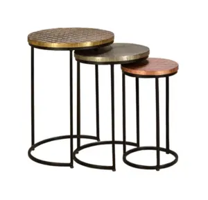 금속 다리를 가진 자연적인 끝에 있는 최신 현대 디자인 중첩 테이블 (3 의 세트)