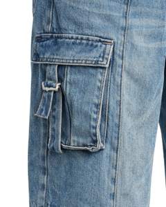 Pantalones Vaqueros Cargo de Mezclilla de Pierna Ancha y Cintura Alta para Mujer, Personalizados por el Fabricante, Lavado Azul Claro, Multibolsillos, Estilo Urbano, Casual, a la Moda - Product Image 6